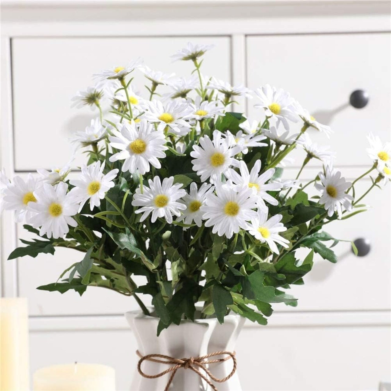 2 PCS Artificial Silk Daisy Flower Bouquet for Home Table Centerpieces Arrangement Decoration, White
